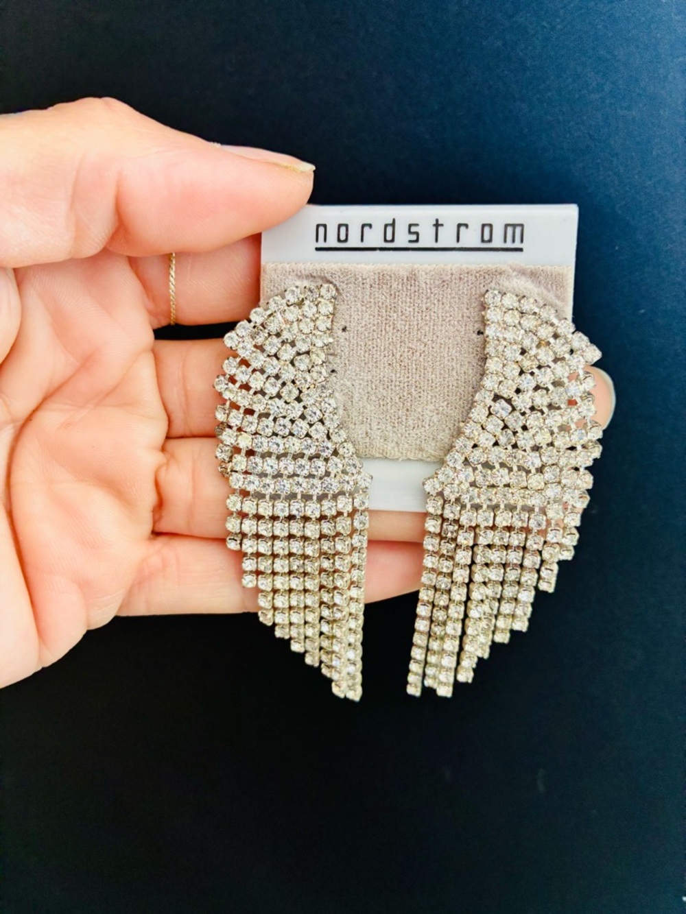 80s Nordstrom Silver Angel Wings Crystal Cascade Fringe Earrings Classic Formal